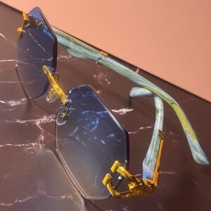 Blue Retro Polygon Vintage Sunglasses